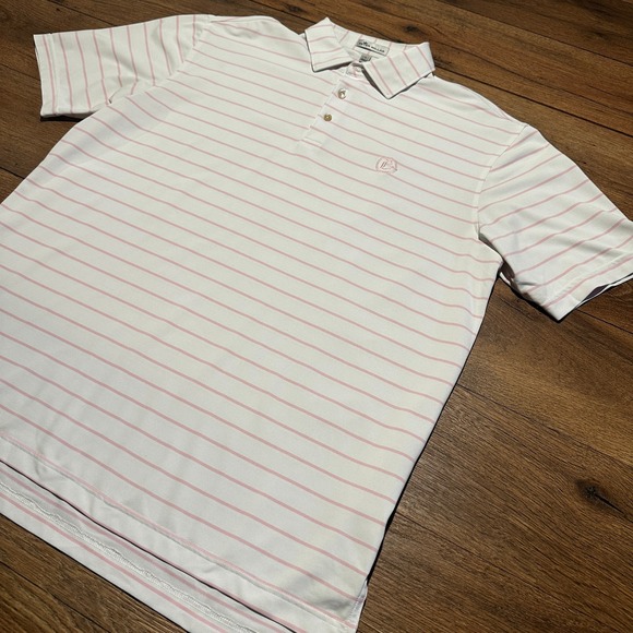 Peter Millar Other - Peter Millar White Pink Striped Polo Shirt Mens Large Butler Country Club Logo